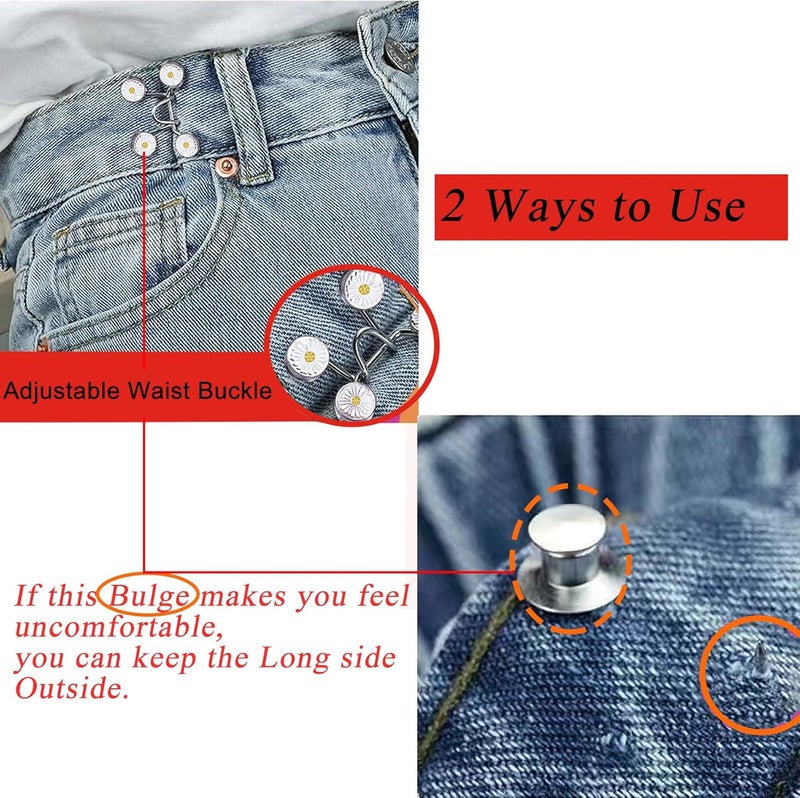 Urmspst 4 Set Pant Waist Tightener, Adjustable Waist Buckle Set, Extra Button for Jeans to Make Tighter, Button Adjuster for Pants, Jeans, Skirts, Sleeves, (Silver) - Image 4